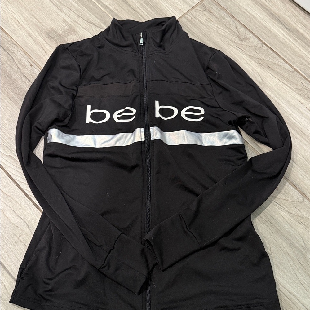 Bebe Black Bomber Jacket with Silver Stripe